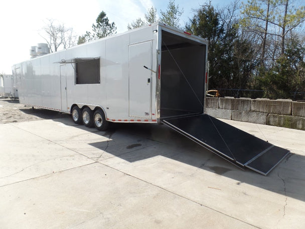 8.5' x 50' White Goose-neck Porch Style Concession Food Trailer