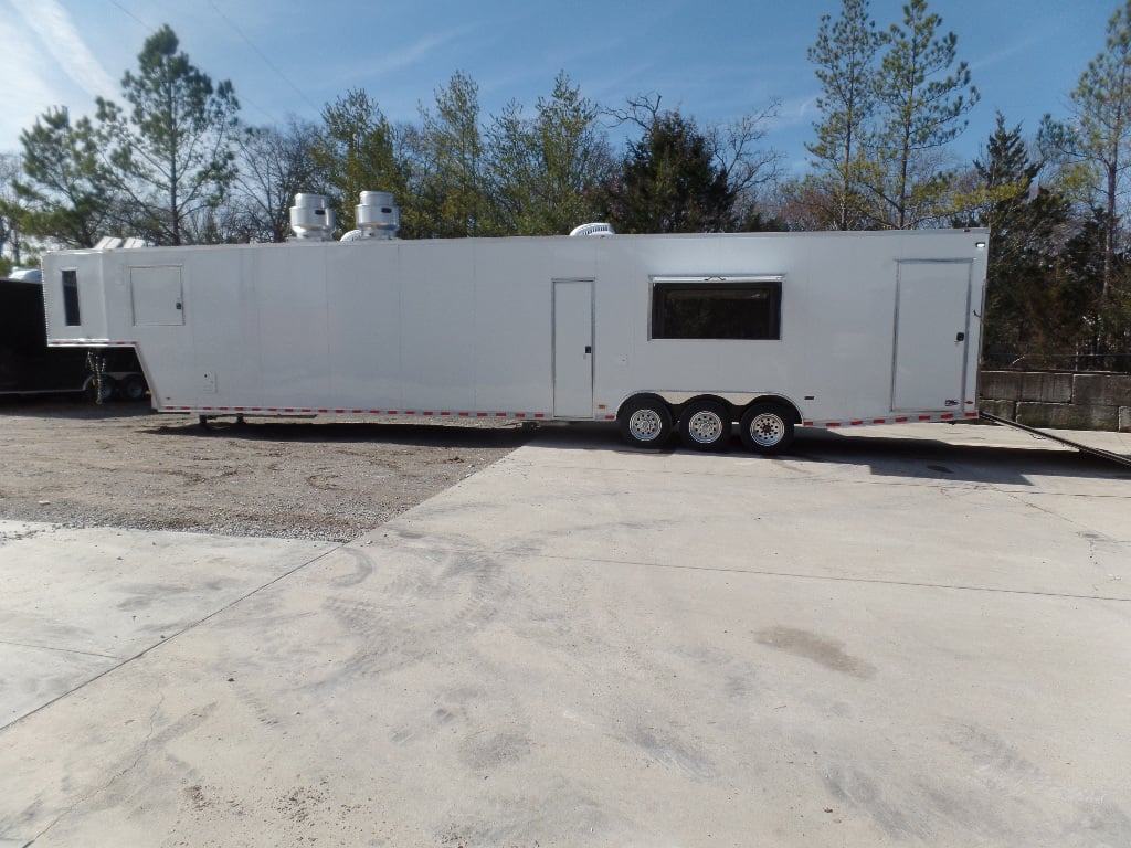 8.5' x 50' White Goose-neck Porch Style Concession Food Trailer