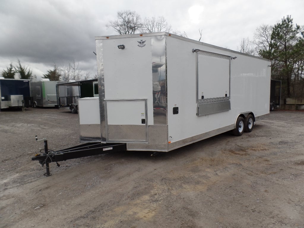 8.5' x 24' White V-Nose Concession Food Trailer