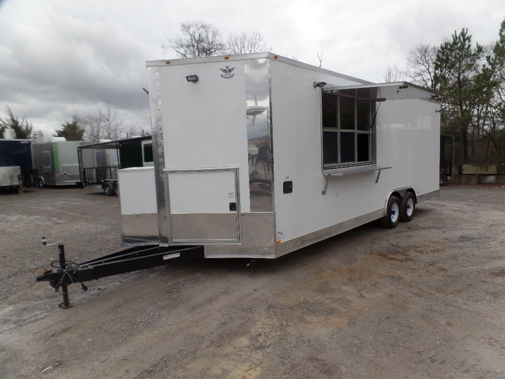 8.5' x 24' White V-Nose Concession Food Trailer