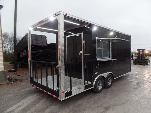 8.5' x 20' Black Porch Style Concession Food Trailer