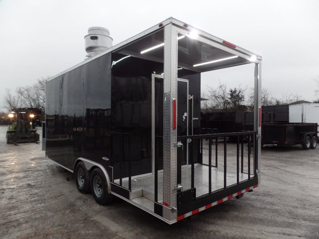 8.5' x 20' Black Porch Style Concession Food Trailer