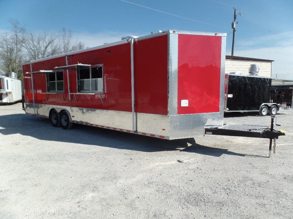 8.5' x 30' Victory Red Concession Food Trailer with Restroom