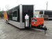 8.5' x 30' Black and Orange Porch Style Concession Trailer with Restroom And Appliances