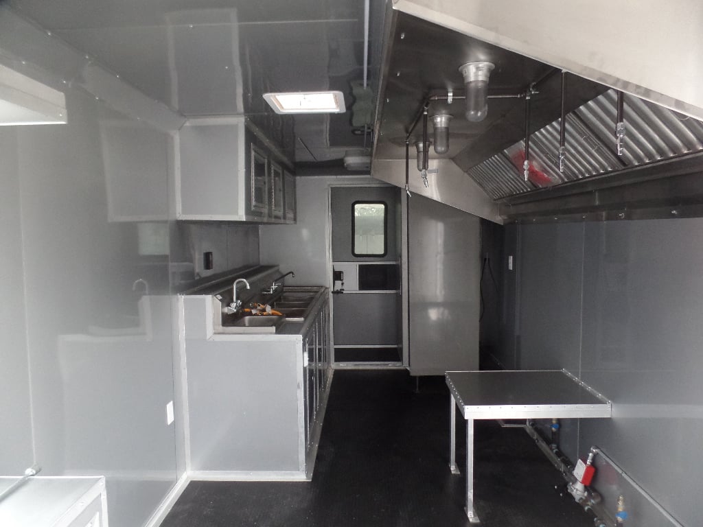 8.5' x 30' Black and Orange Porch Style Concession Food Trailer with Restroom