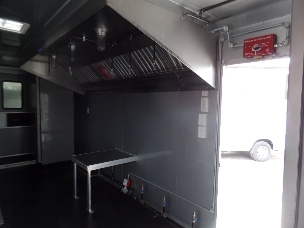 8.5' x 30' Black and Orange Porch Style Concession Food Trailer with Restroom