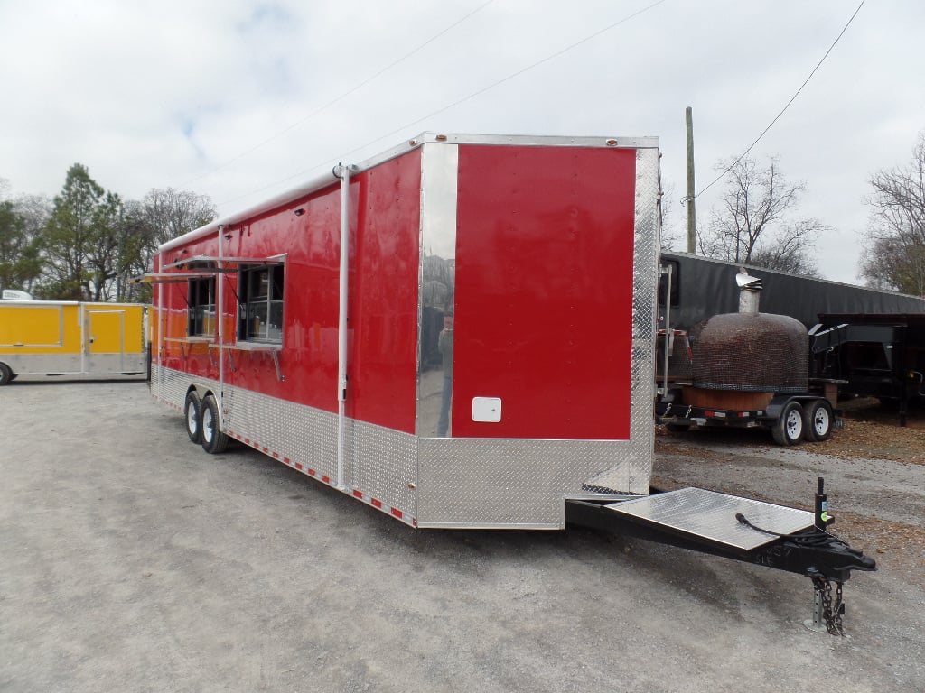 8.5' x 30' Concession Food Trailer Red With Appliances