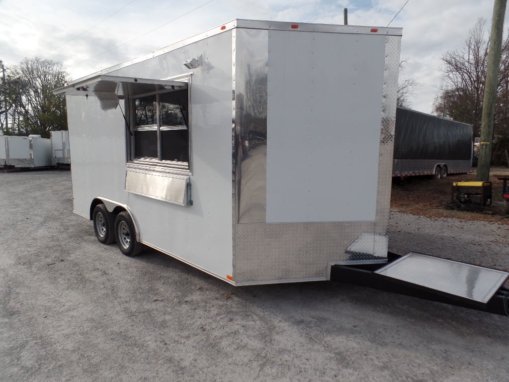 8.5' x 16' Concession Food Trailer White With Appliances