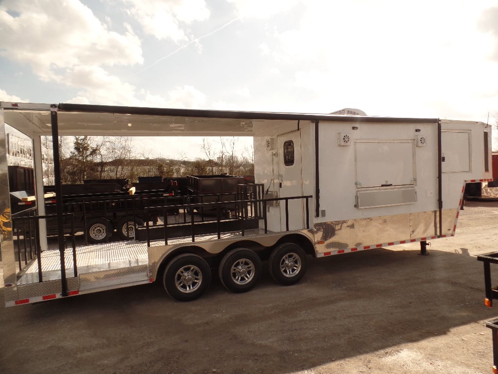 8.5' x 34' Goose-neck White BBQ Concession Food Trailer