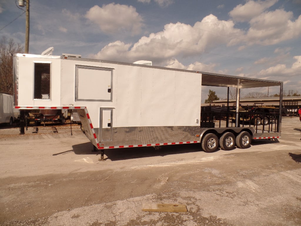 8.5' x 34' Goose-neck White BBQ Concession Food Trailer