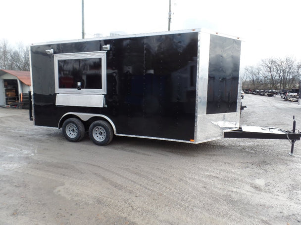 8.5' x 16' Black Catering Event Concession Food Trailer