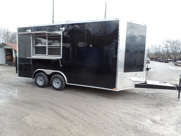 8.5' x 16' Black Catering Event Concession Food Trailer