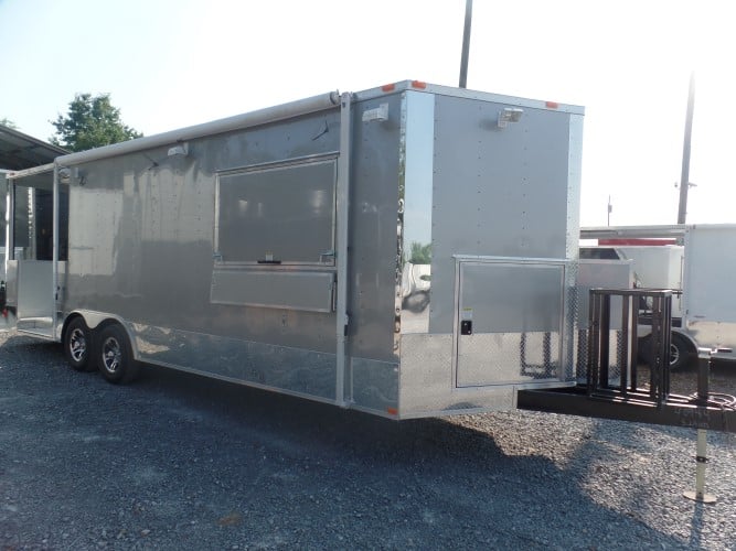 8.5' x 24' Concession Trailer Silver Frost BBQ Event Catering