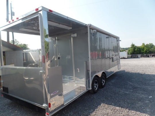 8.5' x 24' Concession Trailer Silver Frost BBQ Event Catering