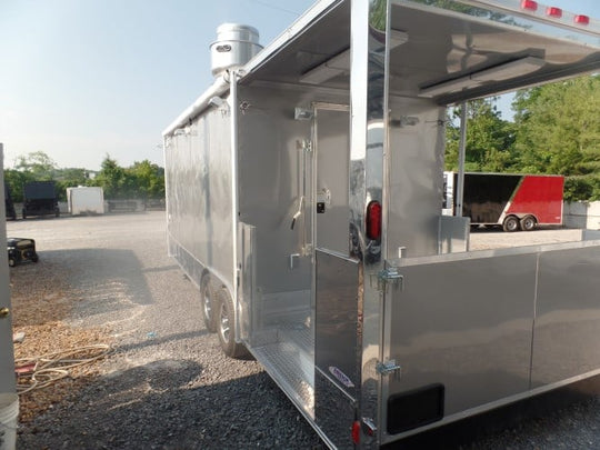 8.5' x 24' Concession Trailer Silver Frost BBQ Event Catering