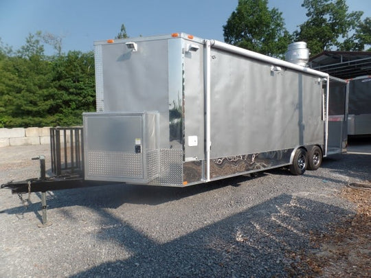 8.5' x 24' Concession Trailer Silver Frost BBQ Event Catering