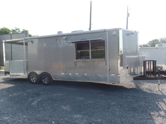 8.5' x 24' Concession Trailer Silver Frost BBQ Event Catering