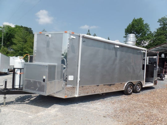 8.5' x 24' Concession Trailer Silver Frost BBQ Event Catering