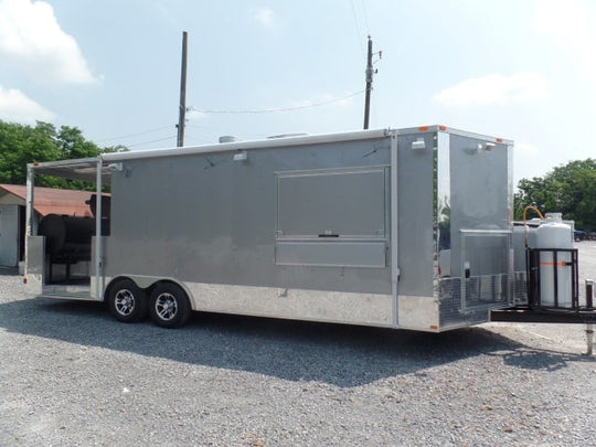 8.5' x 24' Concession Trailer Silver Frost BBQ Event Catering