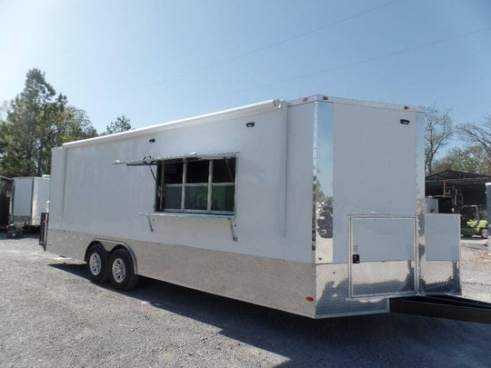 8.5' x 24' White Concession Food Trailer With Appliances - SLE Equipment - 1