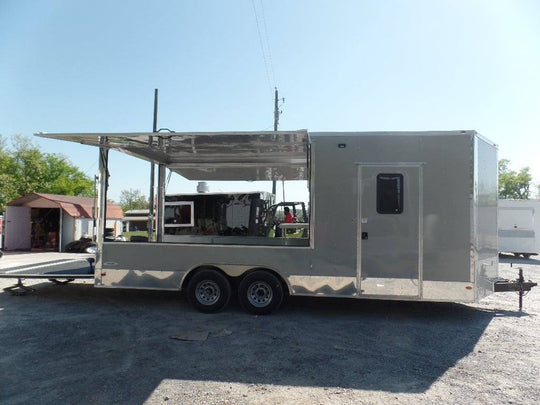 8.5' x 20' Dove Grey BBQ Event Concession Food Trailer - SLE Equipment - 1