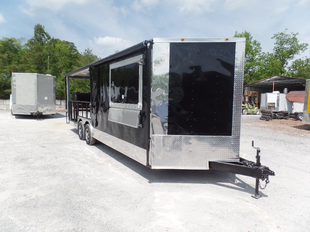 8.5' x 24' Concession Food Black Porch Style Trailer