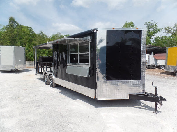 8.5' x 24' Concession Food Black Porch Style Trailer