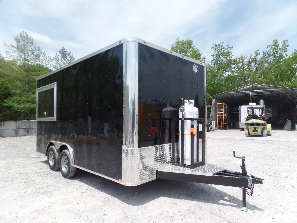 8.5' x 16' Black Flat Front Concession Food Trailer With Appliances