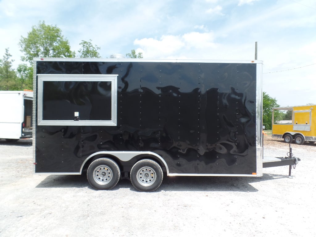 8.5' x 16' Black Flat Front Concession Food Trailer With Appliances