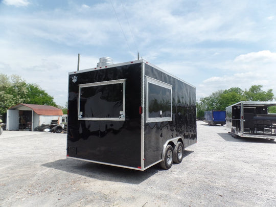 8.5' x 16' Black Flat Front Concession Food Trailer With Appliances