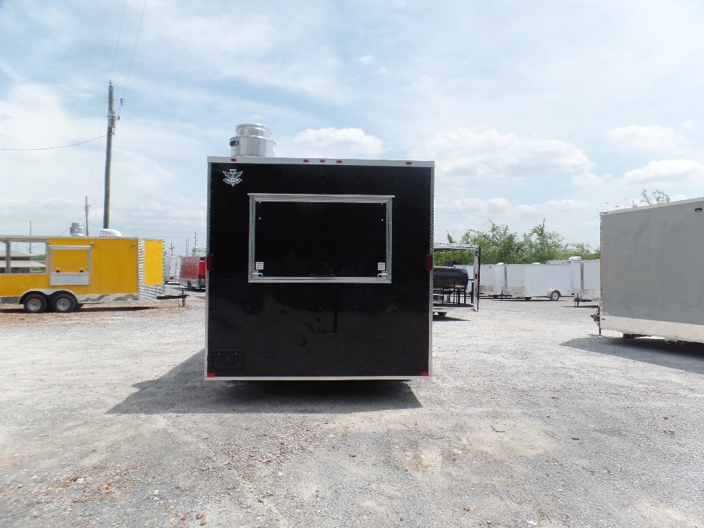 8.5' x 16' Black Flat Front Concession Food Trailer With Appliances