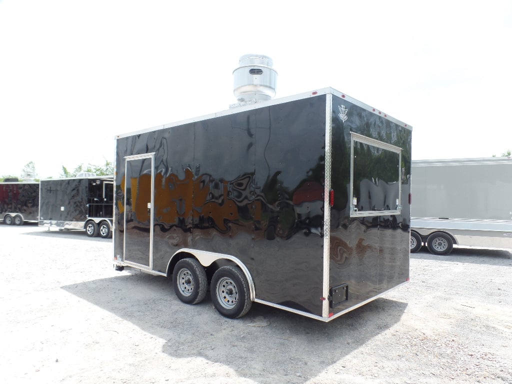 8.5' x 16' Black Flat Front Concession Food Trailer With Appliances