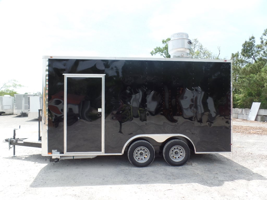 8.5' x 16' Black Flat Front Concession Food Trailer With Appliances