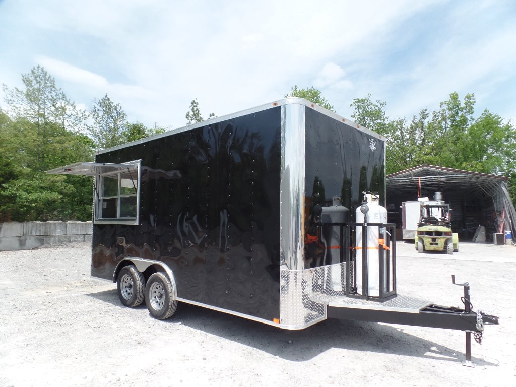 8.5' x 16' Black Flat Front Concession Food Trailer With Appliances