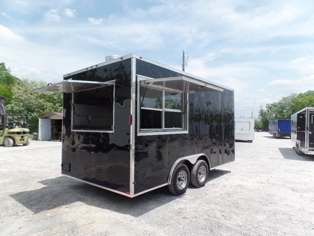 8.5' x 16' Black Flat Front Concession Food Trailer With Appliances