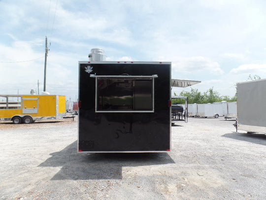 8.5' x 16' Black Flat Front Concession Food Trailer With Appliances