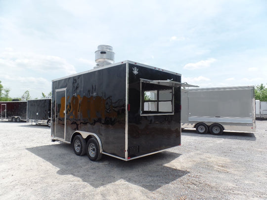 8.5' x 16' Black Flat Front Concession Food Trailer With Appliances