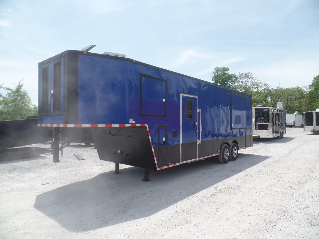 8.5' x 30' Goose-neck Cobalt Blue Food Concession Trailer