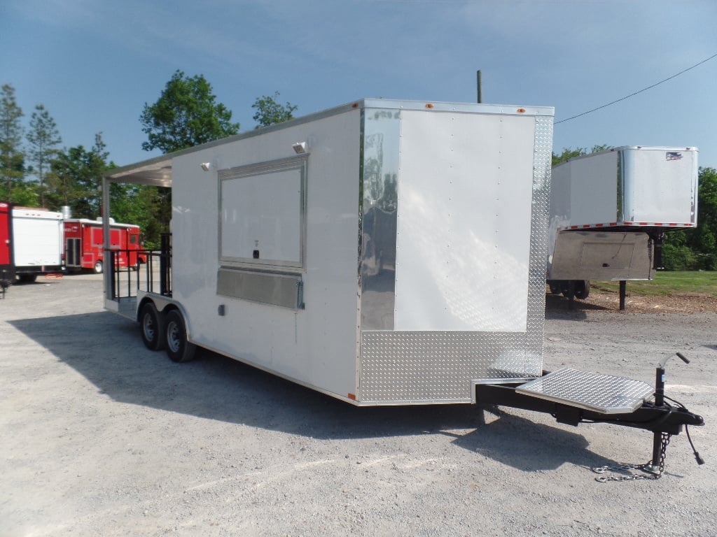 8.5' x 22' White Concession Porch Style BBQ Trailer With Appliances