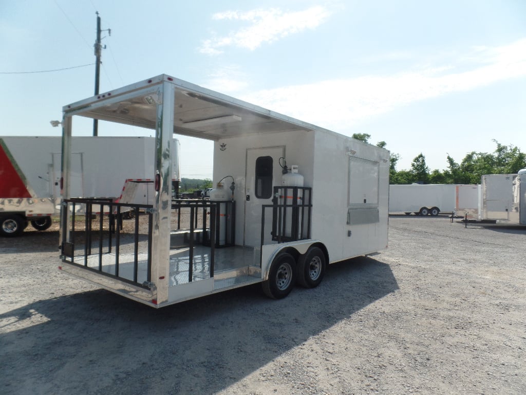 8.5' x 22' White Concession Porch Style BBQ Trailer With Appliances