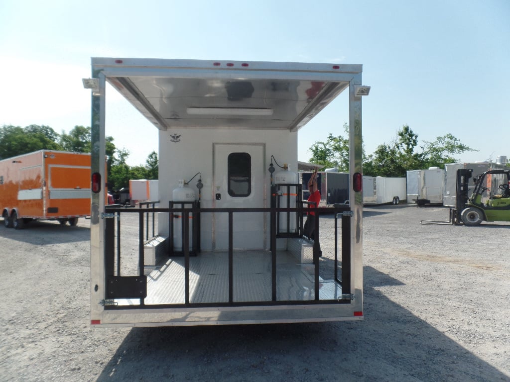 8.5' x 22' White Concession Porch Style BBQ Trailer With Appliances