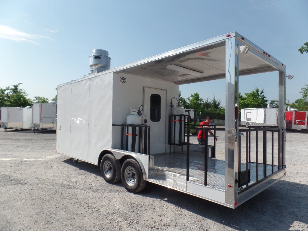 8.5' x 22' White Concession Porch Style BBQ Trailer With Appliances