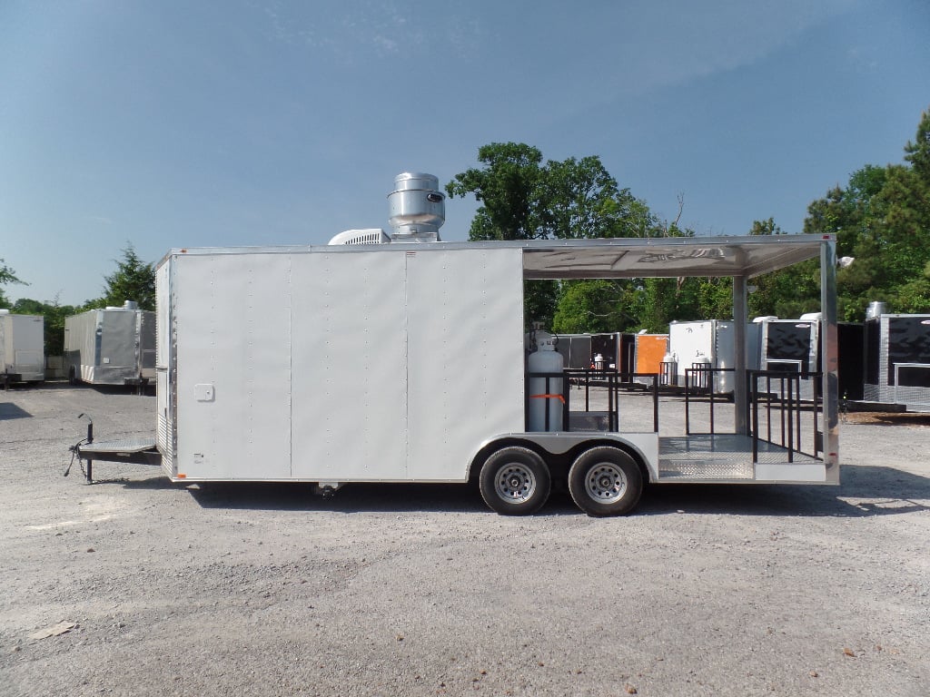 8.5' x 22' White Concession Porch Style BBQ Trailer With Appliances