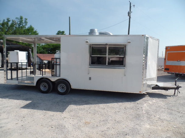 8.5' x 22' White Concession Porch Style BBQ Trailer With Appliances