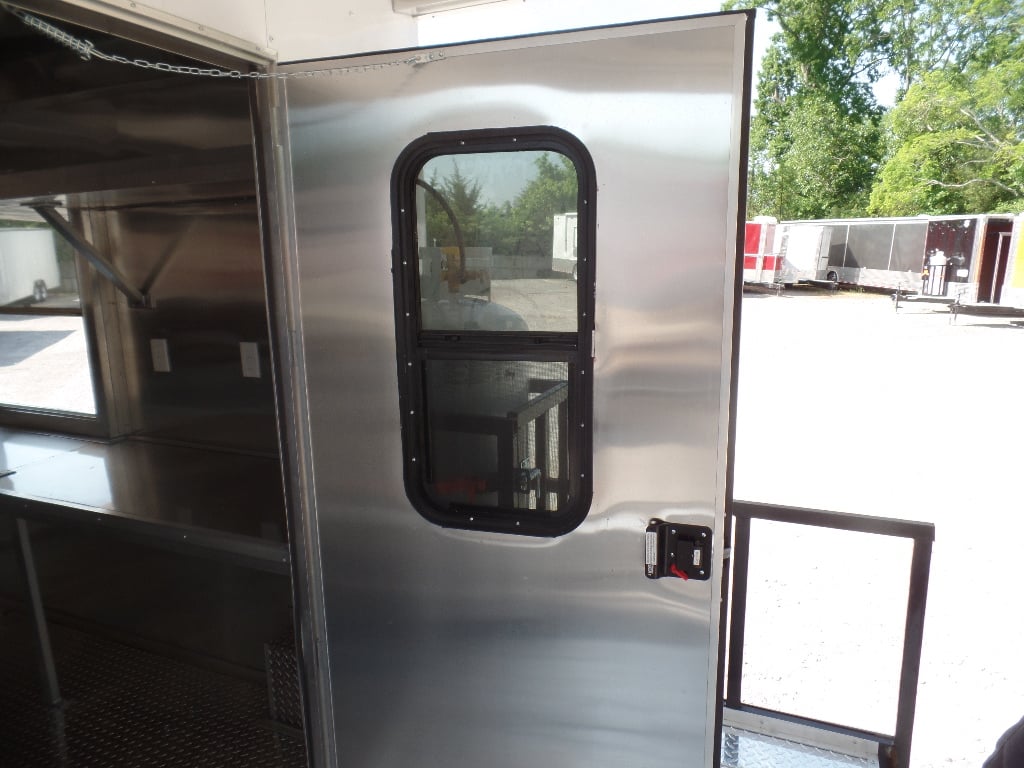 8.5' x 22' White Concession Porch Style BBQ Trailer With Appliances