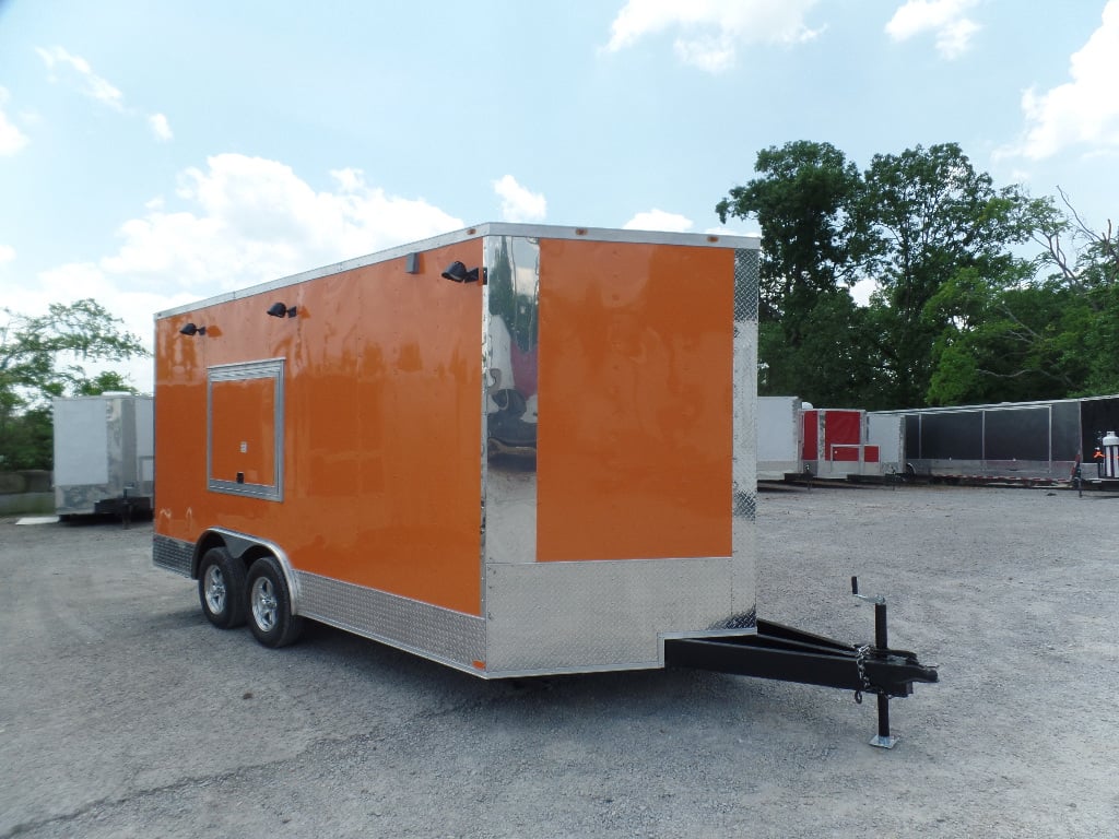 8.5' x 16' Orange Concession Food Trailer With Appliances