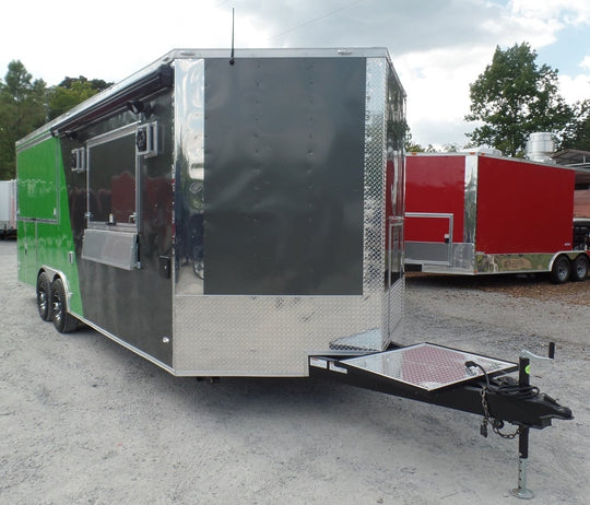 8.5' x 22' Concession Food Trailer Grey/Green Event Catering