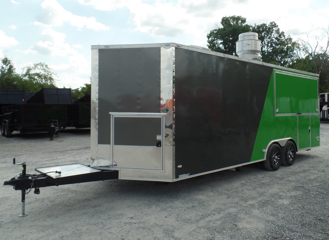 8.5' x 22' Concession Food Trailer Grey/Green Event Catering