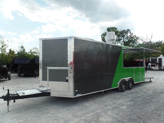 8.5' x 22' Concession Food Trailer Grey/Green With Appliances