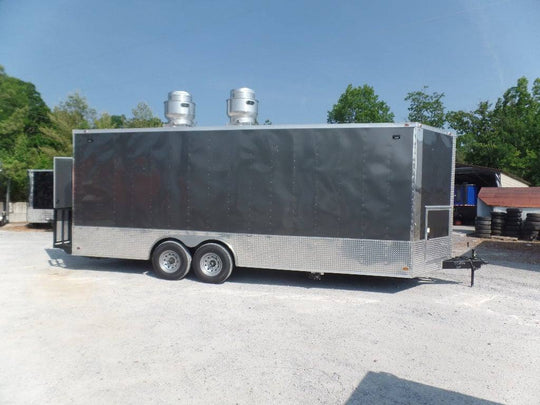 8.5' x 22' Concession Med. Charcoal Grey Food Catering Event Trailer - SLE Equipment - 1